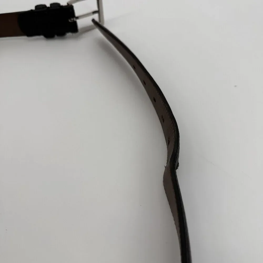Unbranded Black Leather Mens Classic Belt Size 44 Silver Tone
